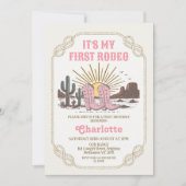 Photo Pink Cowgirl Its My First Rodeo 1st Birthday 招待状 (正面)