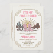 Photo Pink Cowgirl Its My First Rodeo 1st Birthday 招待状 (正面/裏面)