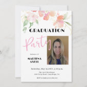 Photo Pink Floral Graduation Party Invitation 招待状 (正面)