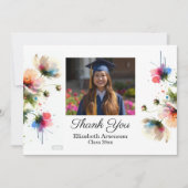  Photo Pink Floral Graduation Personalize サンキューカード (正面)