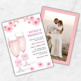 Photo Pink Floral Petals & Prosecco Bridal Shower 招待状