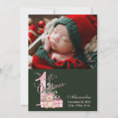 Photo Pink Green Baby First Christmas シーズンカード (正面)
