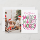 Photo Pink Green Merry Christmas Holiday シーズンカード (正面)