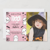Photo Pink Halloween Birthday – Our Little Boo 招待状 (正面)