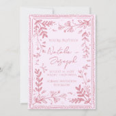 Photo Pink Hand Drawn Floral Garden Save The Date セーブザデート (裏面)