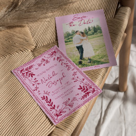 Photo Pink Raspberry Drawn Floral Save The Date セーブザデート