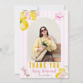 Photo Pink Stripes Lemons and Flowers Graduation サンキューカード (正面)