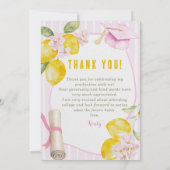 Photo Pink Stripes Lemons and Flowers Graduation サンキューカード (裏面)