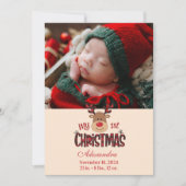 Photo Plaid Reindeer Baby First Christmas  シーズンカード (正面)