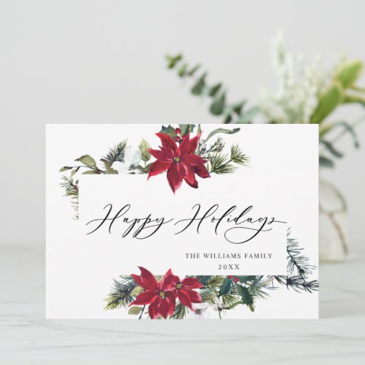 PHOTO Poinsettiaエレガントクリスマスグリーティング シーズンカード (スタンド正面)