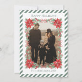 Photo Poinsettia Botanical Stripe Christmas シーズンカード (正面)