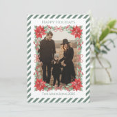 Photo Poinsettia Botanical Stripe Christmas シーズンカード (スタンド正面)