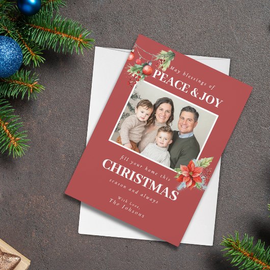 Photo Poinsettia Christian Christmas Holiday Card