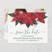 Photo Poinsettia Green Christmas 結婚's 案内状 (正面/裏面)