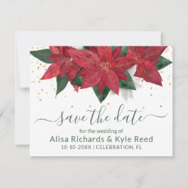 Photo Poinsettia Green Christmas 結婚's 案内状