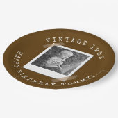 Photo Polaroid Vintage Birthday Brown ペーパープレート (アングル)