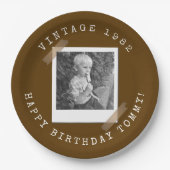 Photo Polaroid Vintage Birthday Brown ペーパープレート (正面)