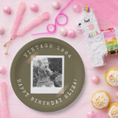 Photo Polaroid Vintage Birthday Greyish Brown ペーパープレート (パーティー)