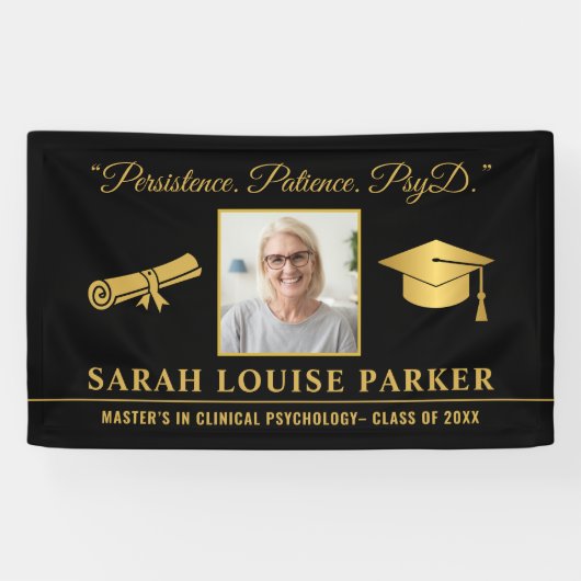 Photo PsyD卒業2025引用文ブラックと金ゴールド 横断幕 (横)