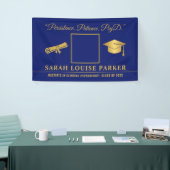 Photo PsyD卒業2025引用文ブルーと金ゴールド 横断幕 (トレードショー)