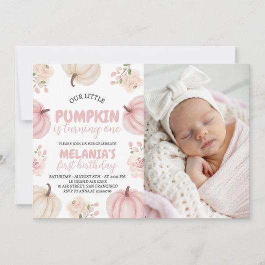 Photo Pumpkin First Birthday Invite 招待状 (正面)