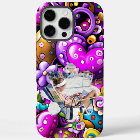 Photo Purple Abstract Hearts and Flowers Case-Mate iPhoneケース (裏面)