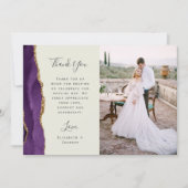 Photo Purple Agate Gold Ivory Wedding サンキューカード (正面)
