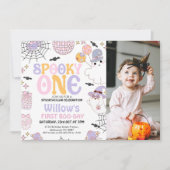 Photo Purple Halloween Spooky One 1st Birthday 招待状 (正面)