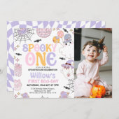 Photo Purple Halloween Spooky One 1st Birthday 招待状 (正面/裏面)