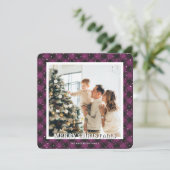 Photo Purple Plaid Snow Merry Christmas Card シーズンカード (スタンド正面)