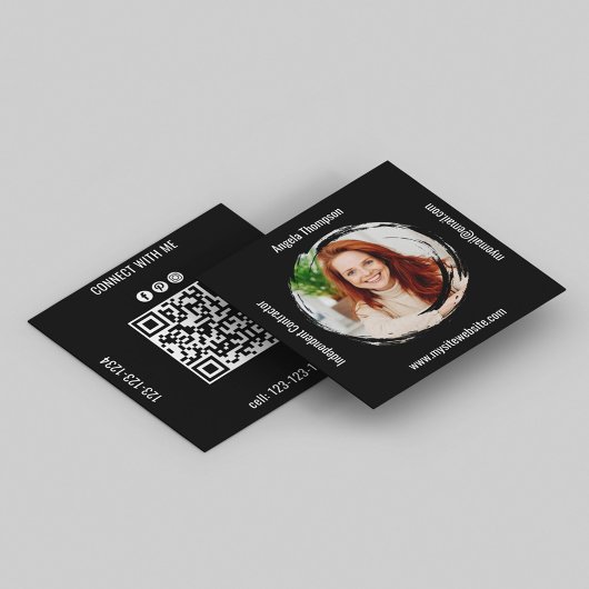 Photo QR Code Black Connect with Me Business スクエア名刺