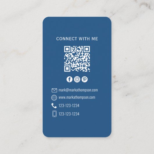 Photo QR Code Connect With Me Blue Modern 名刺 (裏面)