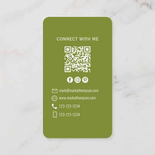 Photo QR Code Connect With Me Olive Green 名刺 (裏面)