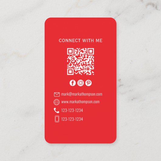Photo QR Code Connect With Me Red Modern 名刺 (裏面)