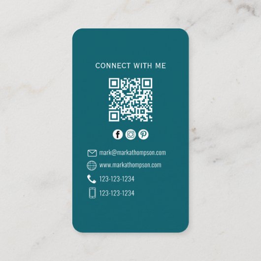 Photo QR Code Connect With Me Teal Modern 名刺 (裏面)