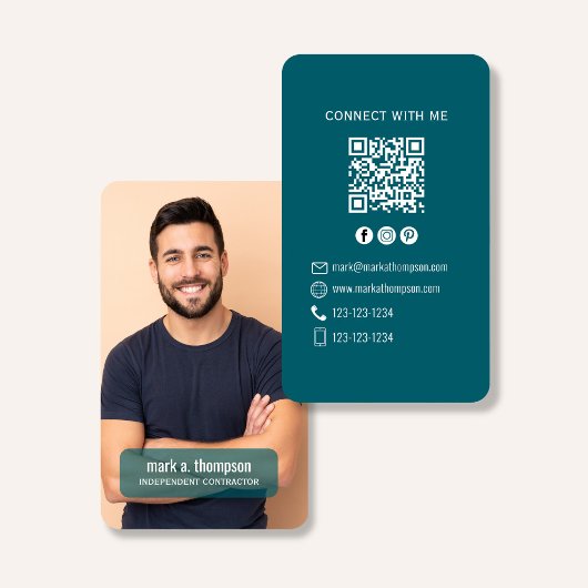 Photo QR Code Connect With Me Teal Modern 名刺