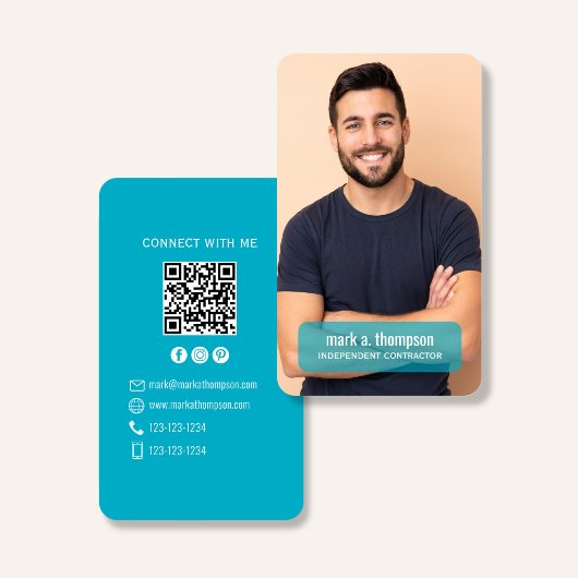 Photo QR Code Connect With Me Teal Modern 名刺