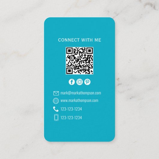 Photo QR Code Connect With Me Teal Modern 名刺 (裏面)