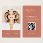 Photo QR code fashion terracotta business cards (正面&裏面)