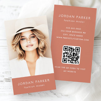 Photo QR code fashion terracotta business cards