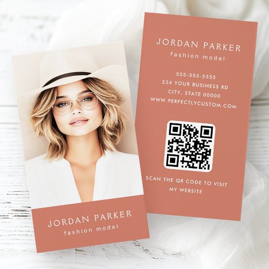 Photo QR code fashion terracotta business cards