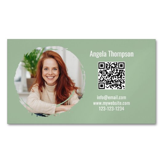 Photo QR Code Green Modern Magnetic  マグネット名刺 (正面)