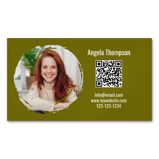 Photo QR Code Green Modern Magnetic  マグネット名刺 (正面)