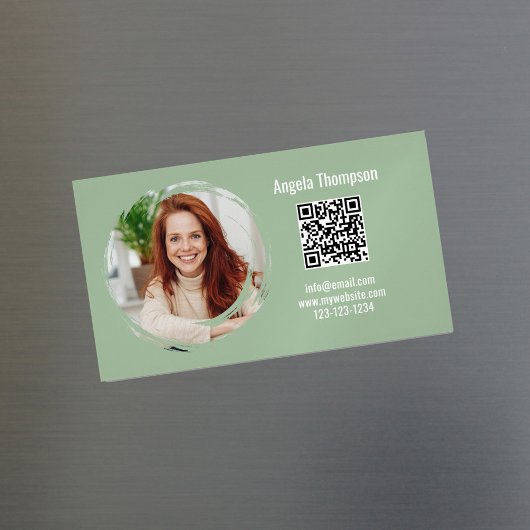 Photo QR Code Green Modern Magnetic マグネット名刺