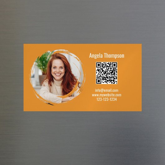 Photo QR Code Orange Modern Magnetic マグネット名刺
