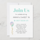 * PHOTO Rainbow Sweet 16 Balloon AP29誕生日 招待状 (裏面)