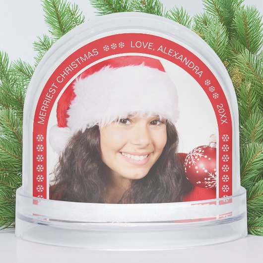 Photo Red Arch Merriest Christmas White Snowflakes