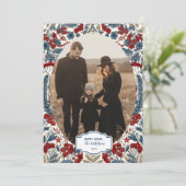 Photo Red Berry & Blue Pine Christmas シーズンカード (スタンド正面)