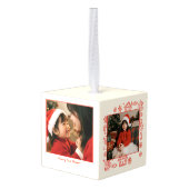 Photo Red Doodleお洒落 Christmasメッセージ キューブオーナメント (裏面アングル)