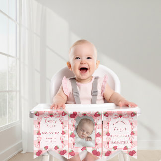 Photo Red Gingham Bows Berry First Bunting Flags バンティングフラッグ